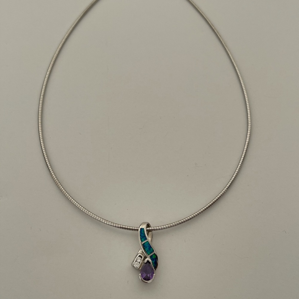 RCI 925 Sterling Silver Amethyst Opal CZ Pendant